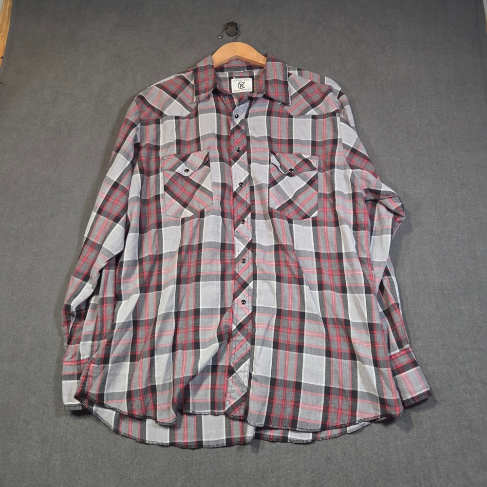 Corral West Ranchwear Western Shirt Mens XL Red Plaid Pearl Snap Long Sleeve
